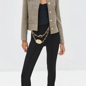 High-Waist Black Ponte Leggings with Gold Chain Detail